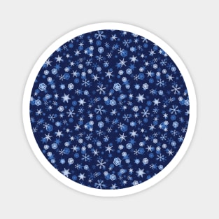 Bright Blue and Winter White Snowflakes Pattern Magnet